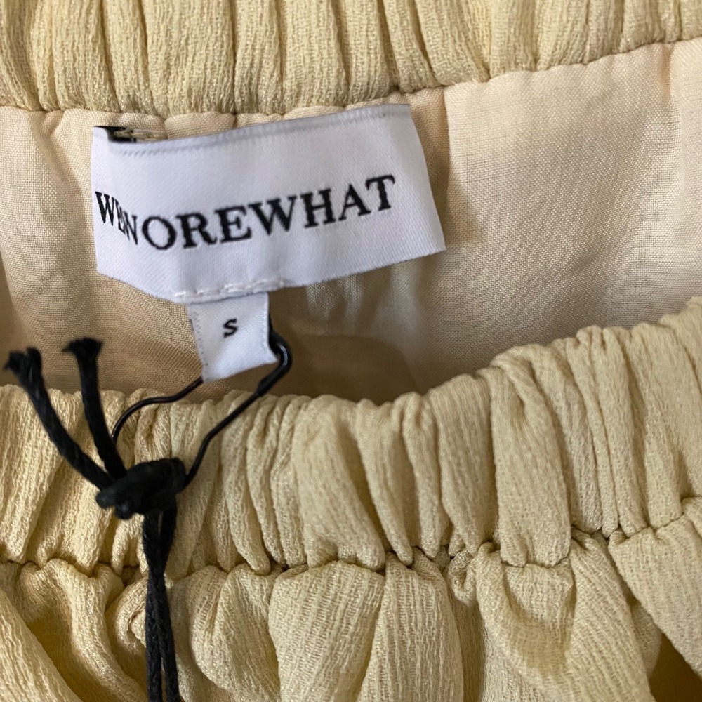 Revolve WeWoreWhat Women Yellow Tiered Ruffle Puff Sleeve Square Neck Dress Sz S - Picture 3 of 8